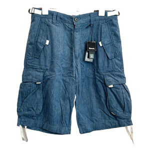 Men's Bench Urbanwear Cargo Shorts Size 32 Denim Blue 🔥NEW🔥Snap Pockets Adjust